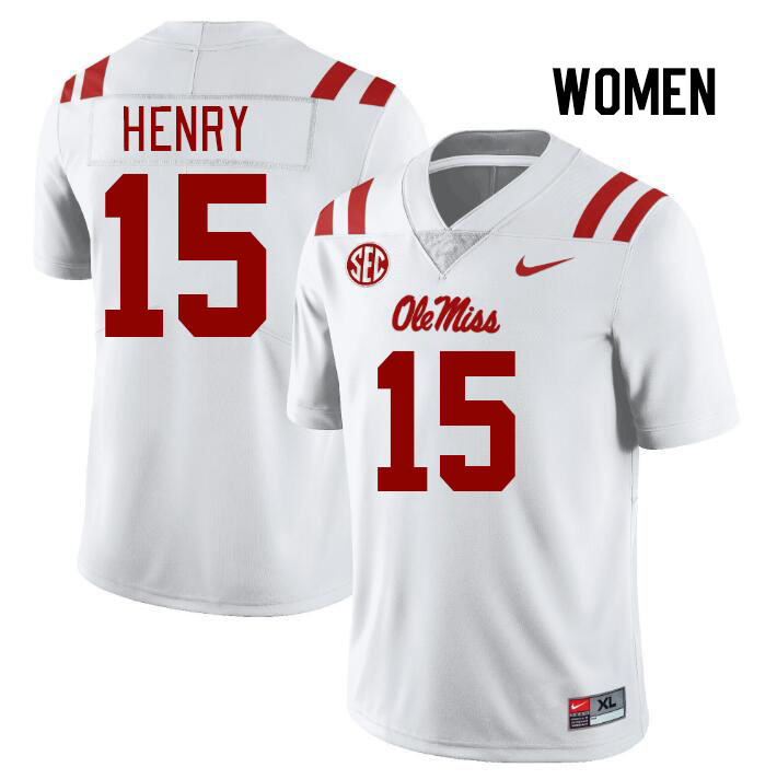 Women #15 JJ Henry Ole Miss Rebels College Football Jerseys Stitched Sale-White - Click Image to Close